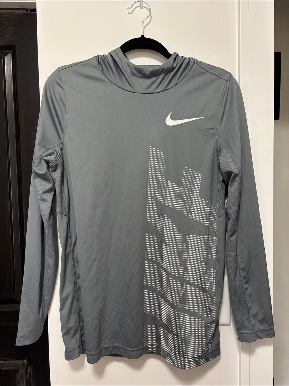 Nike Gray Performance Hooded Long Sleeve with White Swoosh